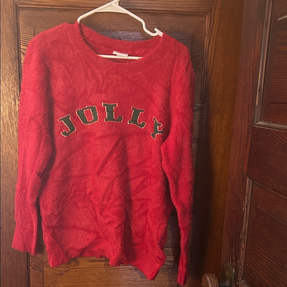 LuLaRoe Red Sweater with Green Accents